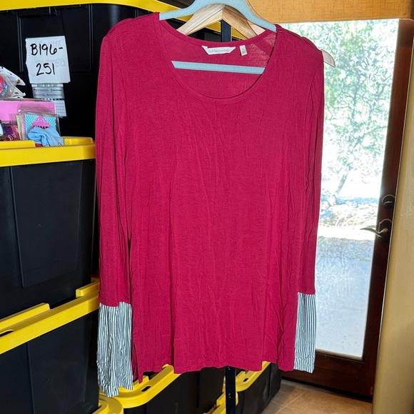 Soft Surroundings Chantal Striped Bell Sleeve Red Blouse Size Large - Picture 2 of 6